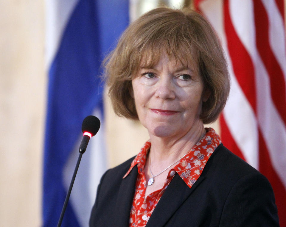 Tina Smith, Vice Governor of Minnesota looks on during a press conference as part of her official visit on June 22, 2017 in Havanna, Cuba.