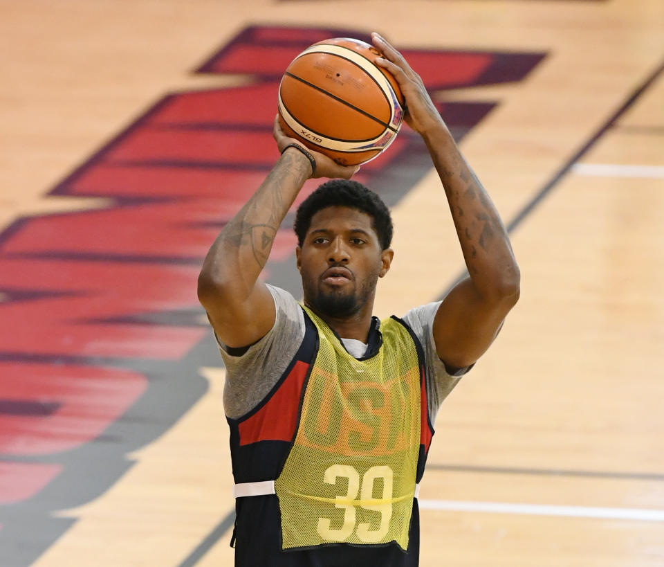 Along with knee surgery, Paul George had fluid drained from his elbow, per a report. (Getty)