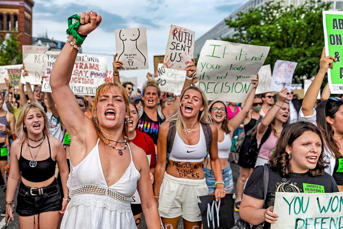 My body, my choice: women have taken to the streets to protest after the US Supreme Court overturned Roe v Wade (Getty Images)