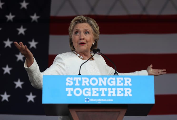 Hillary Clinton speaks during a rally in Dade City, Fla., on tuesday. (Photo: Justin Sullivan/Getty Images)