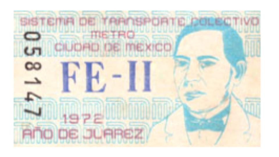 Boleto del centenario de la muerte de Benito Juárez en 1972. (Archivo Metro CDMX)