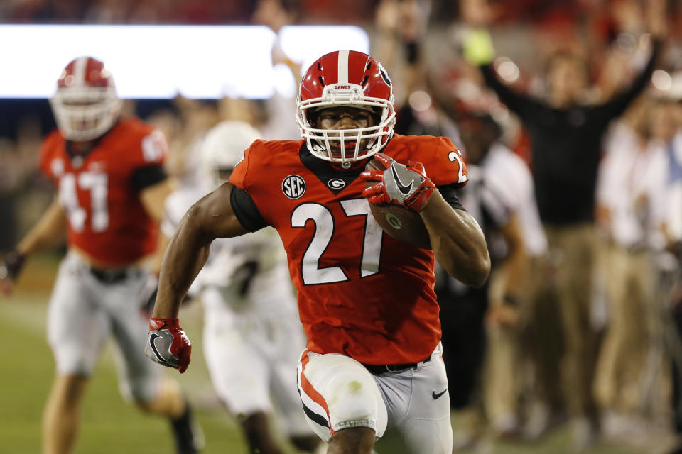 Nick Chubb could finish his SEC career at No. 2 all-time in the conference. (Joshua L. Jones/Athens Banner-Herald via AP, File)