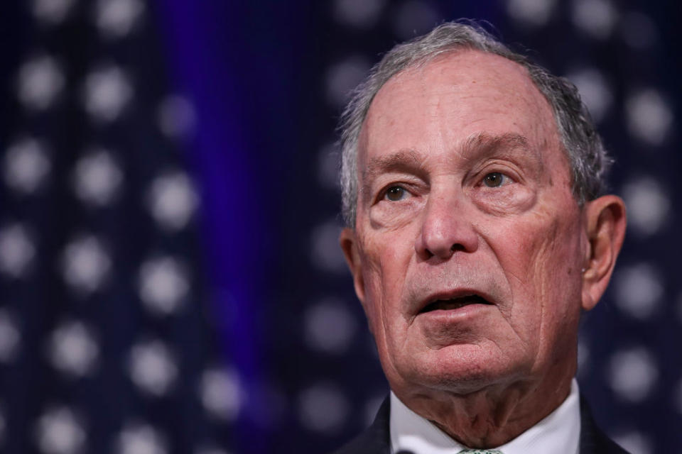 NORFOLK, VA - NOVEMBER 25: Newly announced Democratic presidential candidate, former New York Mayor Michael Bloomberg speaks during a press conference to discuss his presidential run on November 25, 2019 in Norfolk, Virginia. The 77-year old Bloomberg joins an already crowded Democratic field and is presenting himself as a moderate and pragmatic option in contrast to the current Democratic Party's increasingly leftward tilt. In recent years, Bloomberg has used some of his vast personal fortune to push for stronger gun safety laws and action on climate change. (Photo by Drew Angerer/Getty Images)