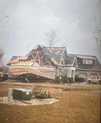 Damage in Marianna from line of storms, which spun off a tornado and wind gusts that downed trees and damaged structures on Tuesday, Jan. 9, 2023.