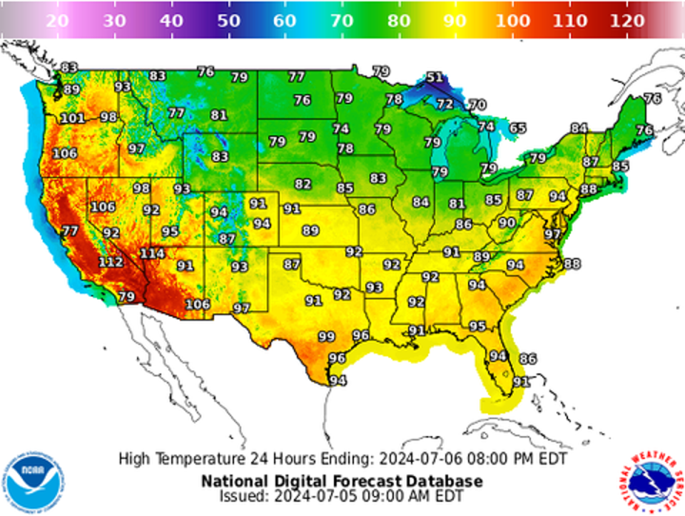 Saturday is expected to hit peak heat along the West Coast (NWS)