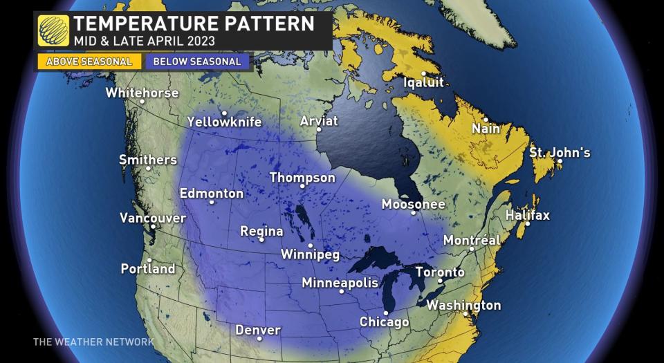 April 2023 Canada-s overall temperature pattern from mid to late April