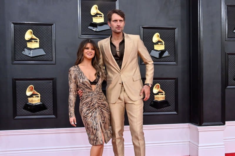 Maren Morris and Ryan Hurd arrive for the 64th annual Grammy Awards at the MGM Grand Garden Arena in Las Vegas in 2022. File Photo by Jim Ruymen/UPI