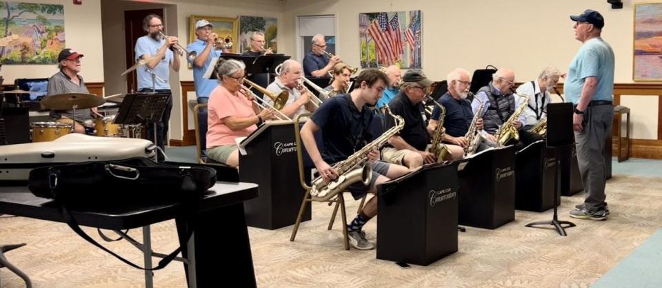 The Cape Cod Conservatory Big Band rehearsing this past June in its new home at the Osterville Village Library.