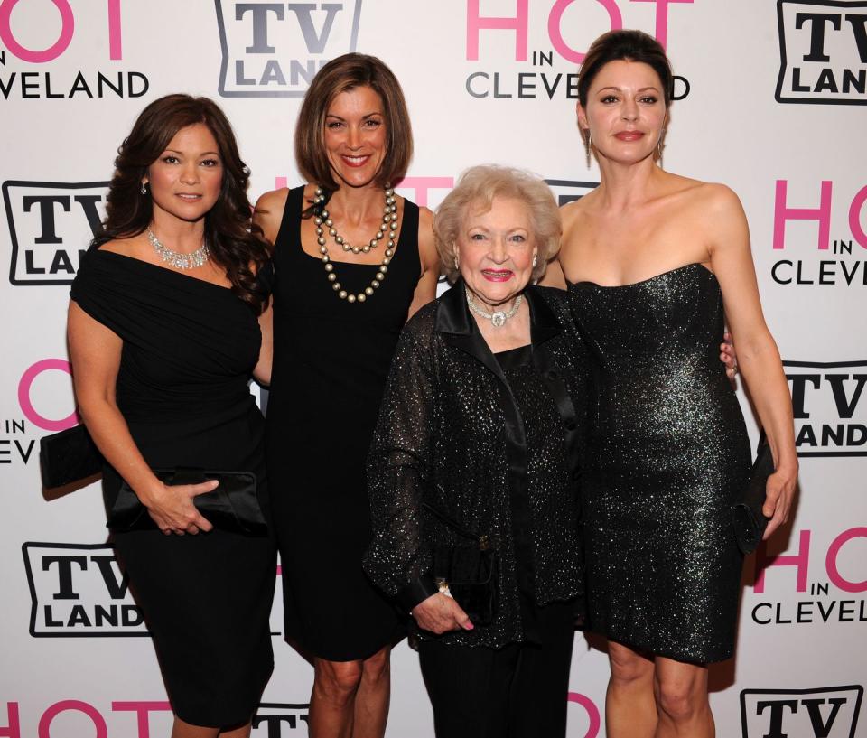 <p>This time, Betty stars alongside comedic actresses Valeri Bertinelli, Wendie Malick, and Jane Leeves in the series, <a href="https://www.amazon.com/Hot-Cleveland-Complete-Valerie-Bertinelli/dp/B01C6S1TEE/ref=sr_1_1?crid=ZRNAQMBVWDAB&keywords=hot+in+cleveland+complete+series&qid=1579110864&s=movies-tv&sprefix=hot+in+cleveland%2Cmovies-tv%2C170&sr=1-1&tag=syn-yahoo-20&ascsubtag=%5Bartid%7C10055.g.30480315%5Bsrc%7Cyahoo-us" rel="nofollow noopener" target="_blank" data-ylk="slk:Hot in Cleveland;elm:context_link;itc:0;sec:content-canvas" class="link "><em>Hot in Cleveland</em></a>. Originally, she was only signed for the pilot, but she soon joined the cast for the show's six seasons. </p>