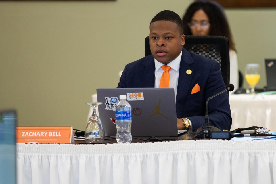 Zachary Bell listens as Florida A&M University President Larry Robinson speak during a FAMU Board of Trustees meeting in the Grand Ballroom on Thursday, Oct. 6, 2022.