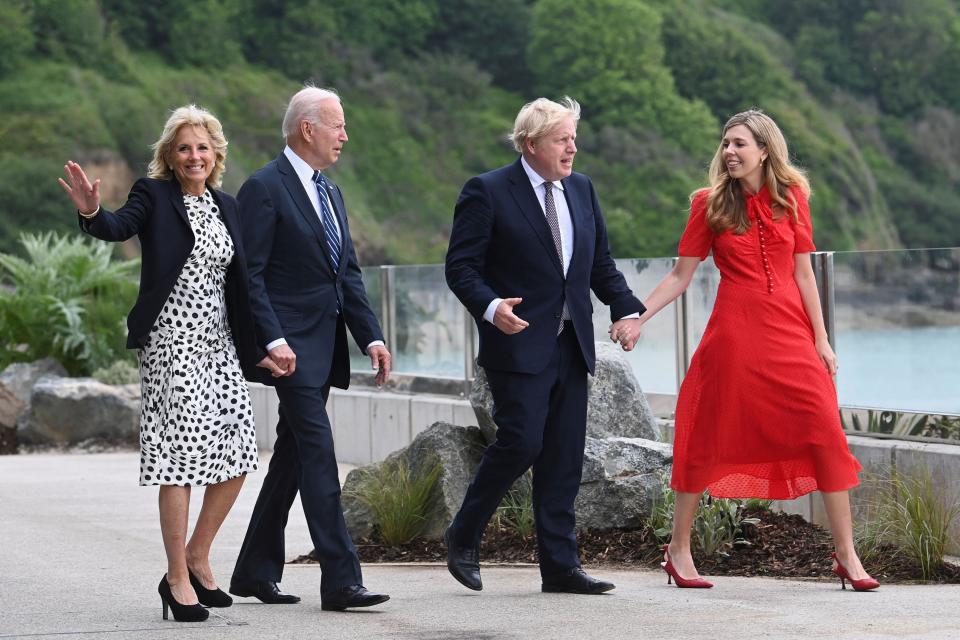 President Joe Biden and first lady Jill Biden with Britain's Prime Minister Boris Johnson and his wife Carrie Johnson