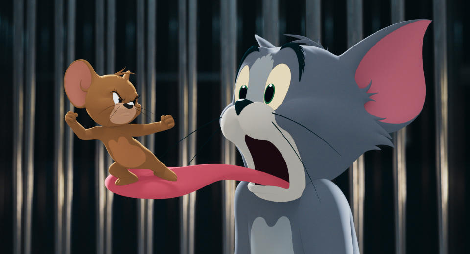 This image released by Warner Bros. Entertainment shows a scene from the upcoming animated film "Tom & Jerry," expected in 2021. Warner Bos. Pictures on Thursday announced that all of its 2021 film slate will stream on HBO Max at the same time they play in theaters. (Warner Bros. Entertainment via AP)