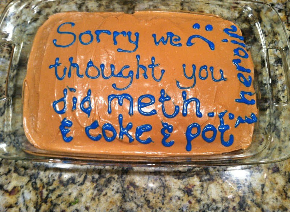 Apology cake from Mom about drugs