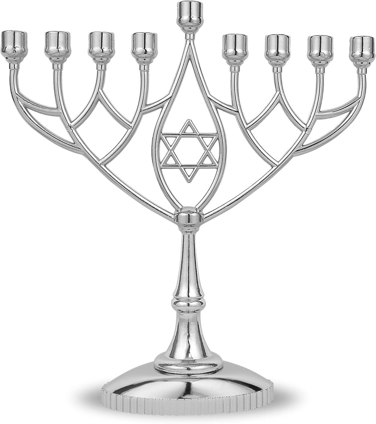 Traditional Classic Geometric Hanukkah Menorah 9" Silver Plated