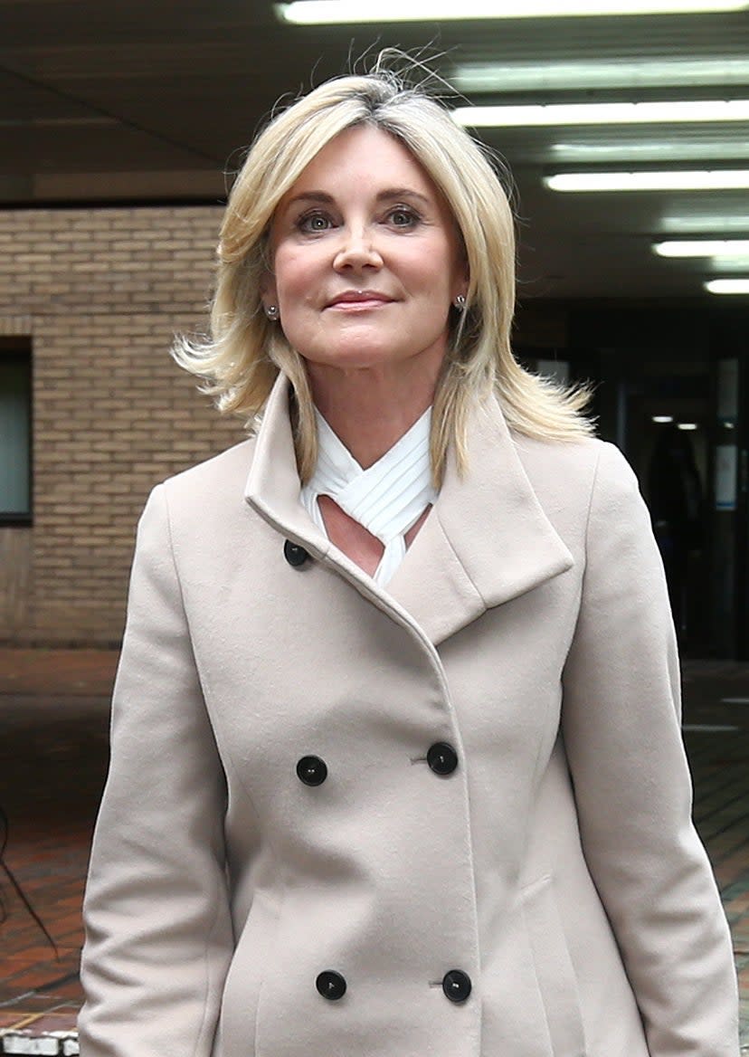 Former Blue Peter presenter Anthea Turner leaves Southwark Crown Court in London (PA)