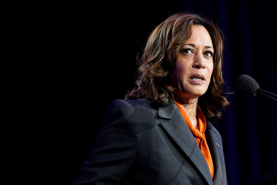 Vice President Kamala Harris speaks at the Emily's List National Conference and Gala, Tuesday, May 3, 2022, in Washington. (AP Photo/Patrick Semansky) ORG XMIT: DCPS129