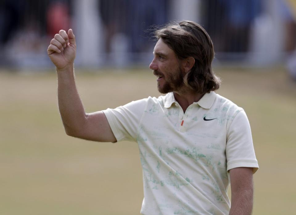 England’s Tommy Fleetwood acknowledges the crowd on the 18th hole (Richard Sellers/PA) (PA Wire)
