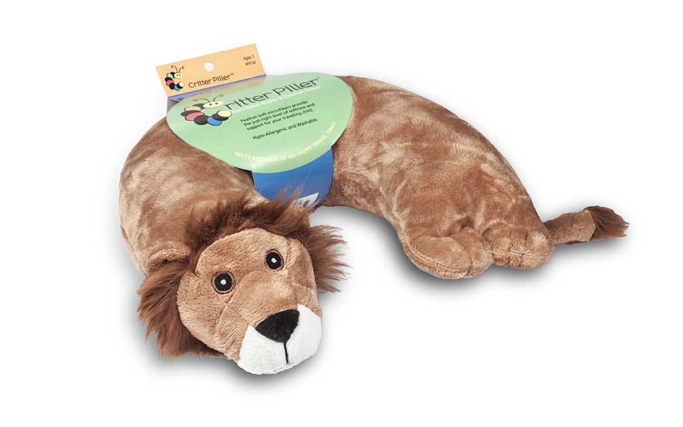 <p>This <a rel="nofollow noopener" href="https://www.amazon.com/Critter-Piller-Kids-Neck-Pillow/dp/B0007VZMD2" target="_blank" data-ylk="slk:lion-shaped pillow;elm:context_link;itc:0;sec:content-canvas" class="link ">lion-shaped pillow</a> doubles as an adorable cuddle buddy and a cozy neck support for tiny travelers on long plane, train, and car rides. The brand makes tons of other animal options, too, including pandas, zebras, and dogs.</p>