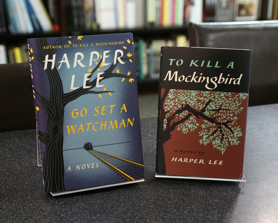 Display copies of Go Set a Watchman and To Kill a Mockingbird by Harper Lee,