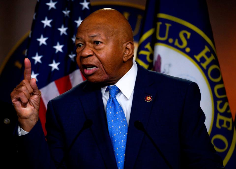 Rep. Elijah Cummings gestures as he delivers a press conference in Washington, DC.