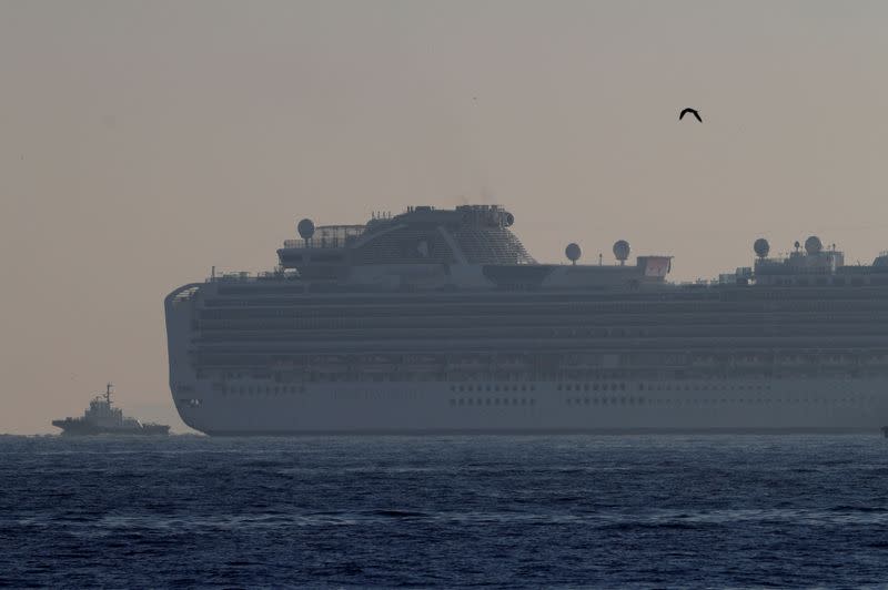 Cruise ship Diamond Princess is seen anchored off the Yokohama Port, after a Hong Kong passenger who sailed on the vessel last month tested positive for the Wuhan coronavirus, in Yokohama