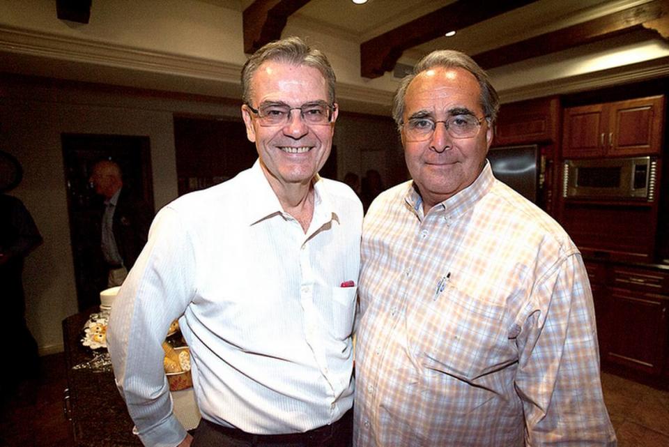 Paso Robles mayoral candidate Steve Martin, who ran unopposed, stands with incumbent Mayor Tom O’Malley at John Hamon’s campaign party at his home in Paso Robles on Nov. 4, 2014. Martin asked O’Malley to read a letter to the Paso Robles City Council following his death on Aug. 13, 2023. ldickinson@thetribunenews.com