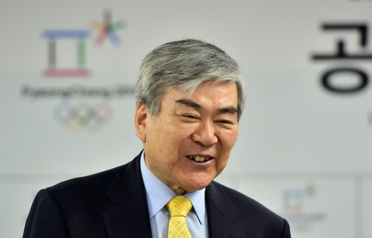 Cho Yang-Ho, president of the PyeongChang Organizing Committee for the 2018 Winter Olympics, smiles during a signing ceremony for an official local sponsorship with Samsung Group in Seoul on April 6, 2015