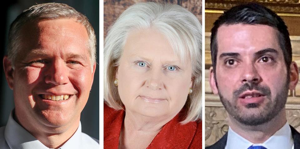 Republican attorney general candidates, from left, Adam Jarchow, Karen Mueller, and Eric Toney.