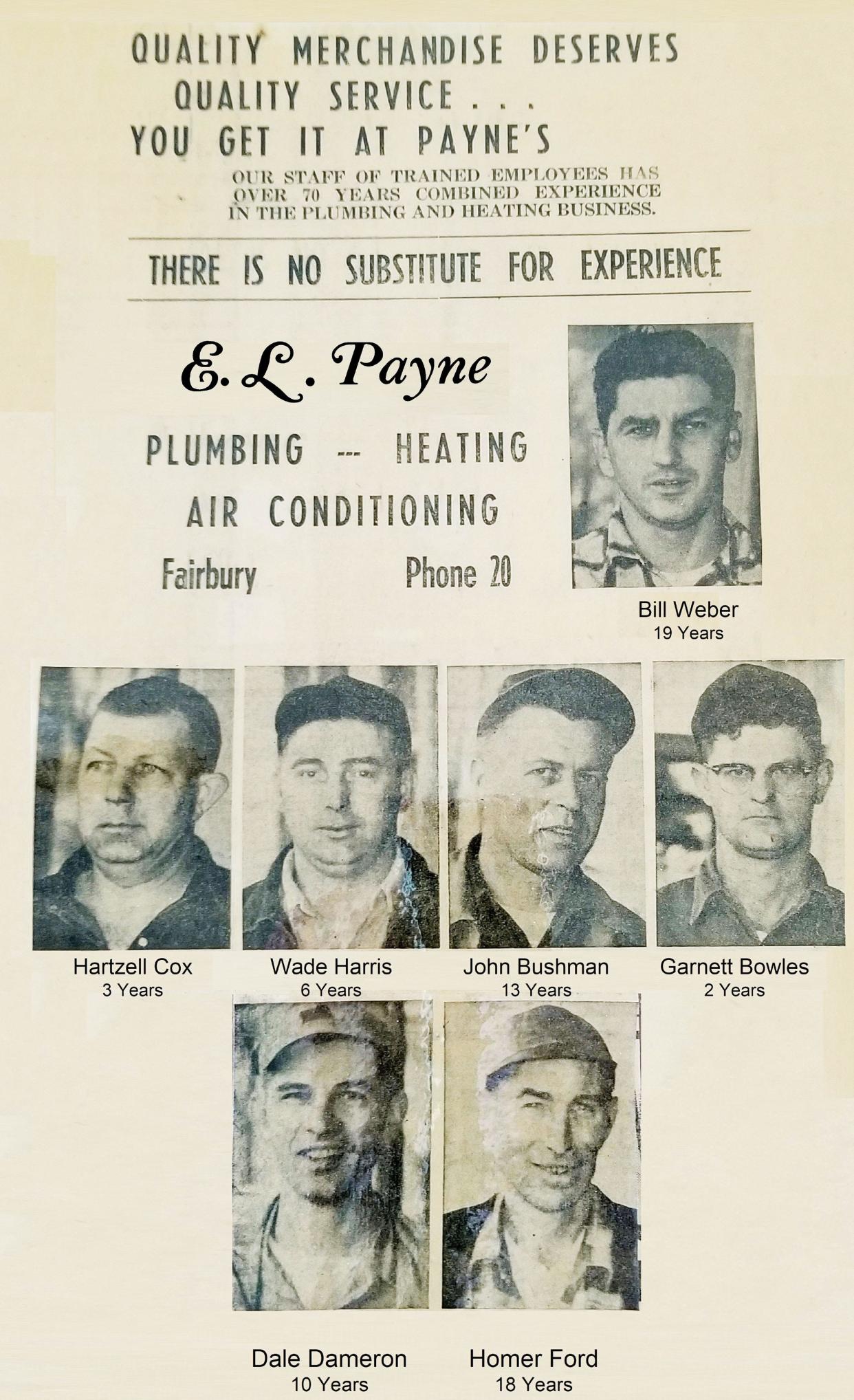 Plumbers working at the E.L. Payne plumbing firm in 1957.
