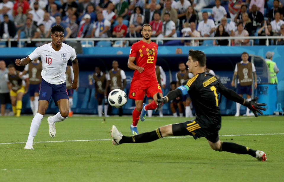 So close: Marcus Rashford wasted England’s best chance as the striker fluffed his lines