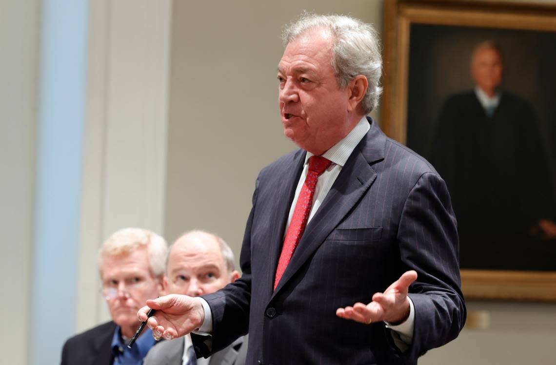 Attorney for Alex Murdaugh, Dick Harpootlian, presents arguments during a hearing concerning the upcoming trial of Alex Murdaugh in the Colleton County Courthouse on Friday Dec. 9, 2022.