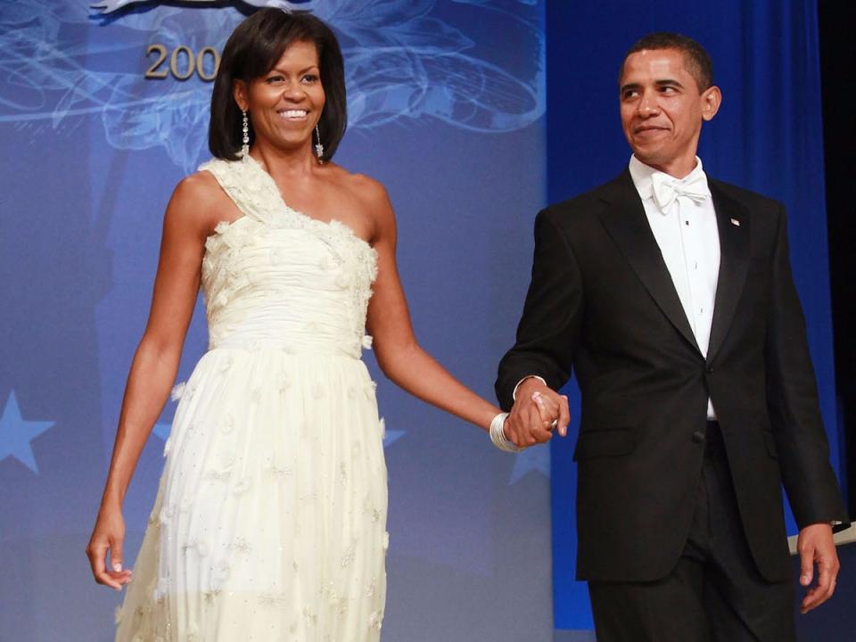 Michelle and Barack Obama at an inaugural ball in 2009