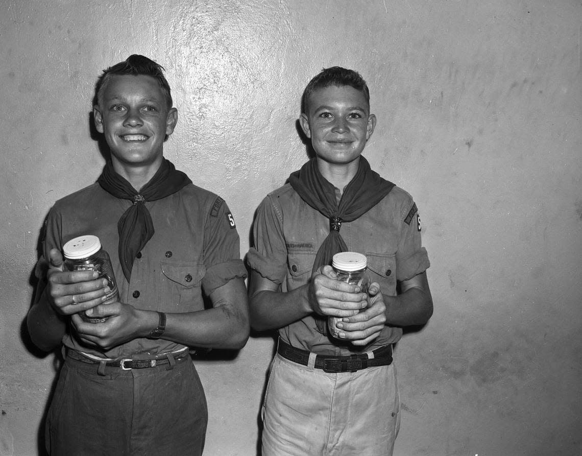 July 21, 1943: Boy Scouts from Troop 54 of St. Paul’s Methodist Church, Fort Worth, who collected $117 in one day for the Polio Fund, from left, Jerry McKown and Bobby Rawlings. Fort Worth Star-Telegram archive/UT Arlington Special Collections