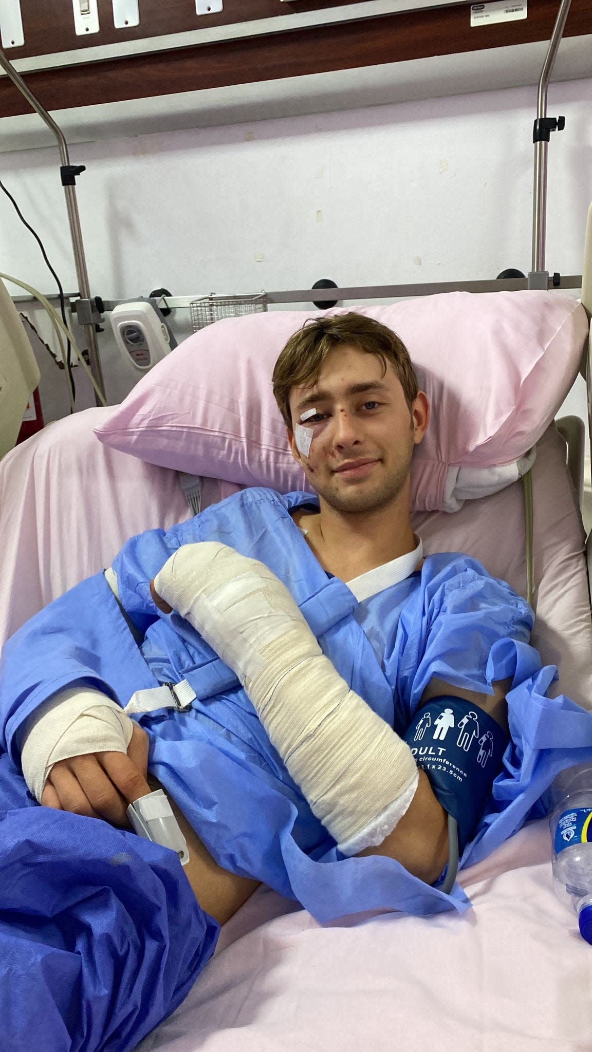 Benjamin Murray in the hospital recovering from the 30 foot fall.
