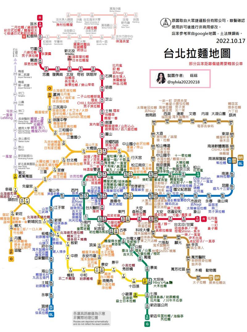 日前有網友整理出9大「台北捷運美食地圖」。（圖／翻攝自sylvia20220218 IG）