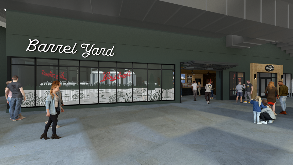 Renderings show the outside of the Barrel Yard restaurant space inside American Family Field, set to open in spring of 2023 in place of the Restaurant To Be Named Later