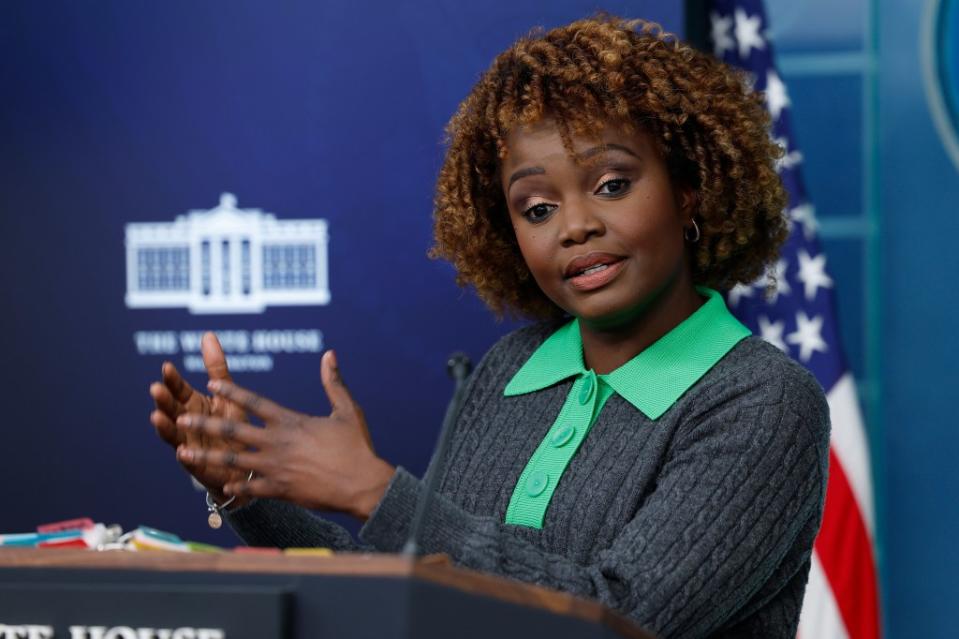 White House press secretary Karine Jean-Pierre speaks during a news briefing at the White House on January 04, 2024 in Washington, DC. (Photo by Anna Moneymaker/Getty Images)