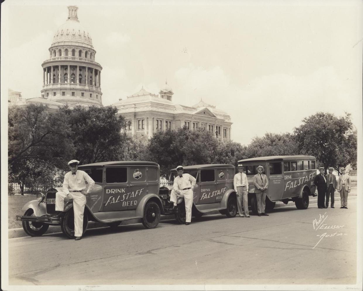 Beer trucks belonging to the Lightsey Carroll Company Distributors stand at the ready to deliver beer to thirsty Austinites on May 25, 1934. Cocktails, however, could not be served in restaurants, bars and lounges until 1971.