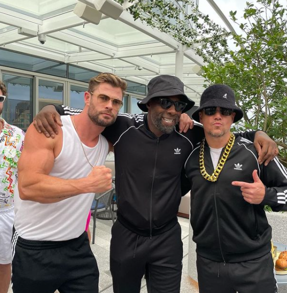 Chris Hemsworth, Idris Elba and Matt Damon at an '80s themed party in Sydney