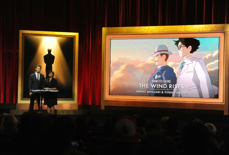 Chris Hemsworth and Academy President Cheryl Boone Isaacs announcing Hayao Miyazaki's "The Wind Rises" as a nominee for Best Animated Feature Film for the 86th Academy Awards in 2014