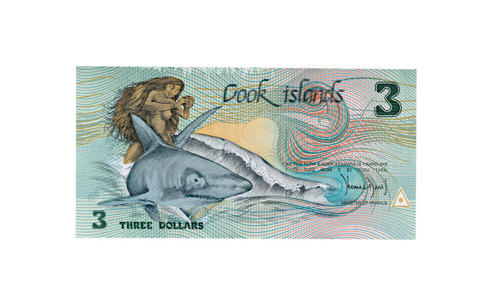 <p>You're more likely to spot New Zealand currency in the Cook Islands (locals prefer it), but you can use $3 bills and coins in the area. All of the bills display a panorama illustration of traditional Polynesian life.</p>