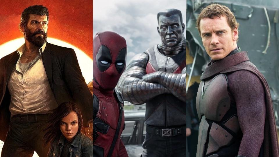 From left: Hugh Jackman and Dafne Keen in Logan; Deadpool and Colossus in Deadpool; Michael Fassbender in X-Men: Days of Future Past.