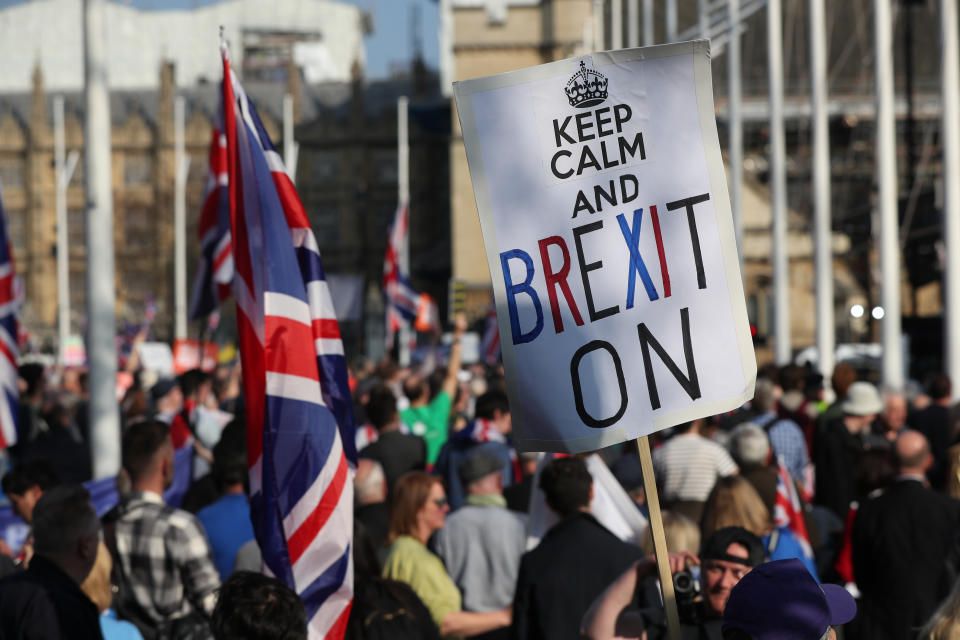 <p>‘Keep calm and Brexit on’ (PA) </p>