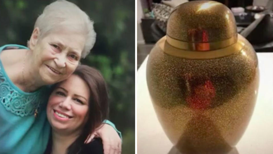 Andrea Lohmar has been left heartbroken after an urn with her mother’s ashes was stolen. Source: 7 News