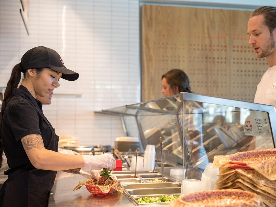 A Chipotle ordering bar.