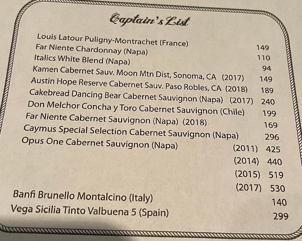 A wine menu.