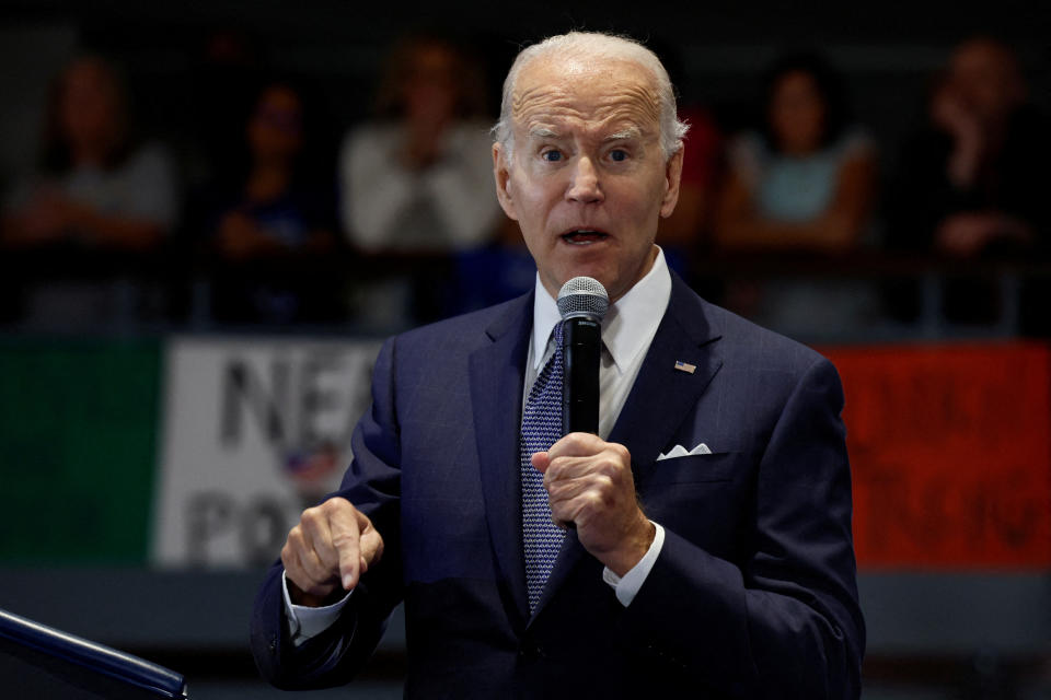 Pictured is President Joe Biden at a Democratic National Committee event at the National Education Association headquarters in Washington, U.S., 