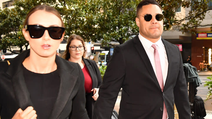 Jarryd Hayne, pictured here arriving at court with his wife.
