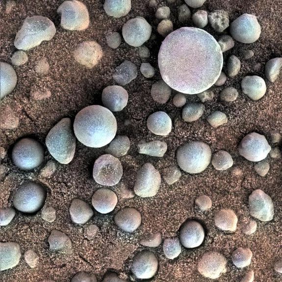 The "blueberry" spherules discovered by Opportunity in 2004.