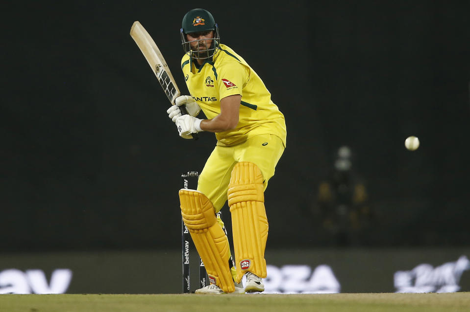 Australia's Tim David bats during the fourth ODI cricket match between South Africa and Australia in Pretoria, South Africa, Friday, Sept. 15, 2023. (AP Photo)